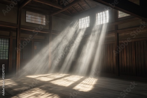 Sunlight streaming traditional Japanese architecture