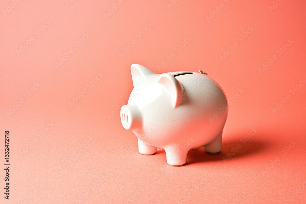 coral background with solitary elegant white piggy bank placed centrally emphasizing simplicity and opportunity coral background with solitary elegant white piggy bank placed centrally emphasizing simplicity and opportunity