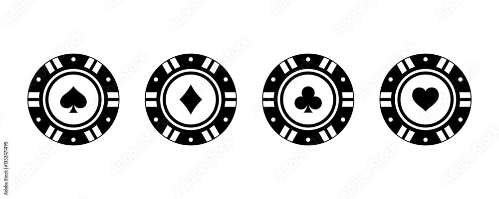 Fototapeta premium Poker chips icons vector set. Playing poker concept. Poker symbols. Isolated casino poker chip logo.