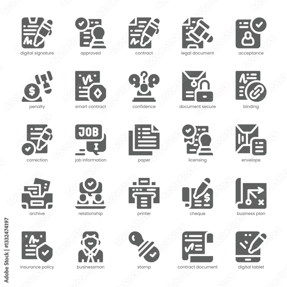 Digital Contract Icon pack for your website, mobile, presentation, and logo design. Digital Contract Icon solid design. Vector graphics illustration and editable stroke. Digital Contract Icon pack for your website, mobile, presentation, and logo design. Digital Contract Icon solid design. Vector graphics illustration and editable stroke.