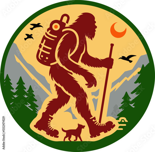 Legendary Bigfoot Camper Trail Expedition : Join Bigfoot and his dog on a mountain adventure, symbolizing exploration and nature!

