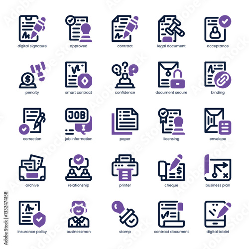 Digital Contract Icon pack for your website, mobile, presentation, and logo design. Digital Contract Icon dual tone design. Vector graphics illustration and editable stroke.