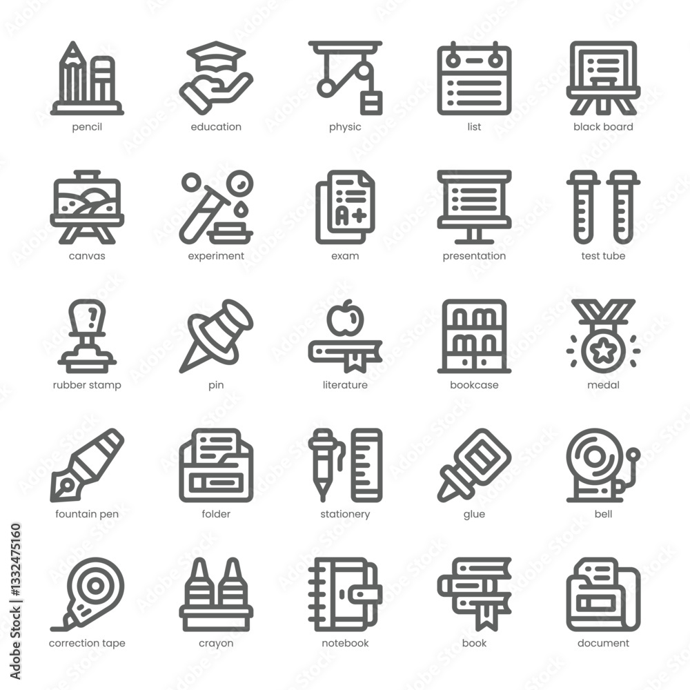 Study Tools Icon pack for your website, mobile, presentation, and logo design. Study Tools Icon outline design. Vector graphics illustration and editable stroke.