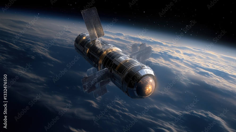 Fototapeta premium Space station orbiting Earth at dawn