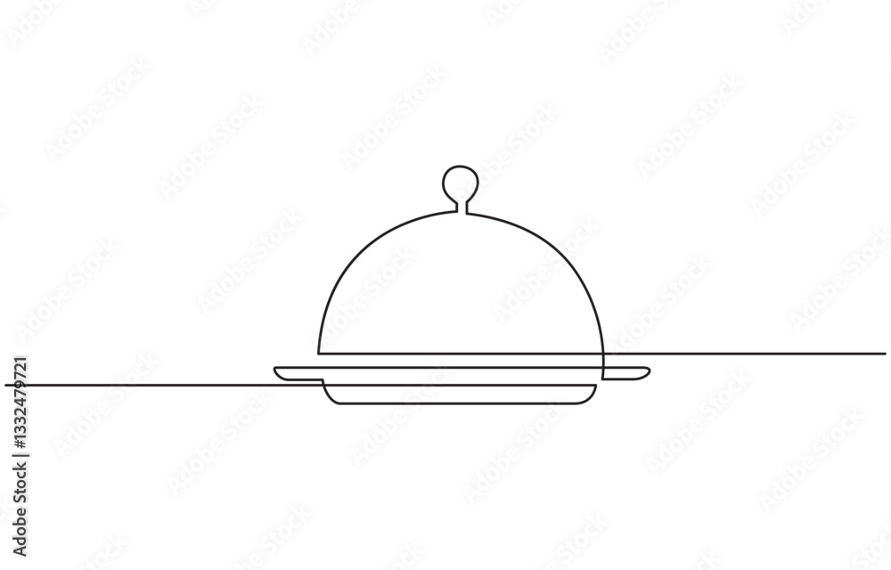 One line continuous waiter with tray closed lid restaurant concept, Continuous Line Drawing of Serving Icon. Hand Drawn Symbol Vector Illustration, Catering dish serving icon on the white background. One line continuous waiter with tray closed lid restaurant concept, Continuous Line Drawing of Serving Icon. Hand Drawn Symbol Vector Illustration, Catering dish serving icon on the white background.