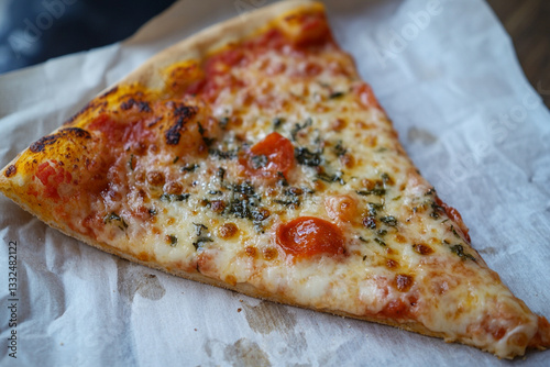 CLOSE UP ON A HOT PIZZA WITH A SLICE PULLING UP WITH THE CHEESE PULLING