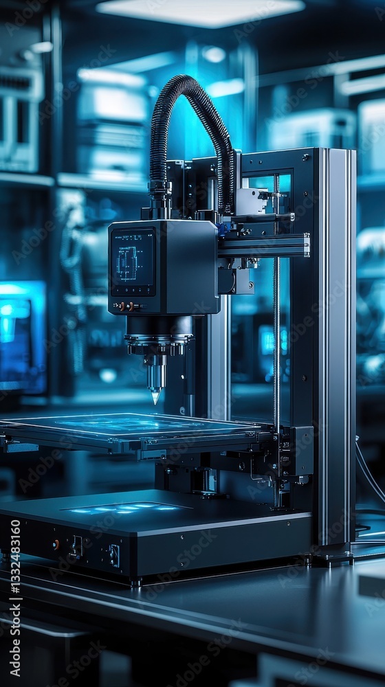 Fototapeta premium High-Tech Precision Machine in Modern Workshop Environment