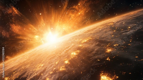Celestial light radiates across a cosmicinspired abstract design. photo