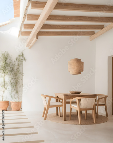 porche de casa mediterránea con muebles y estilo minimalista cozy