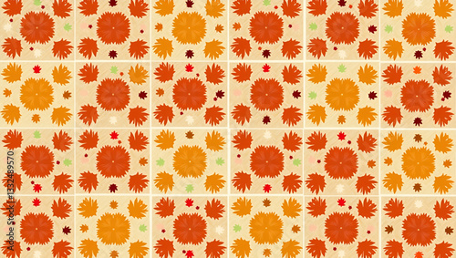 Flat Warm autumn leaf collage seamless tile pattern with mixed foliage and rich colors concept as Mixed autumn foliage in rich colors create a warm leaf collage seamless tile pattern for fall decor in