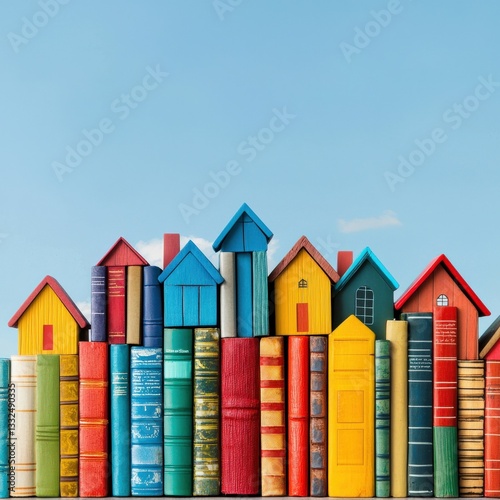 A village where each house is shaped like a different genre of book.