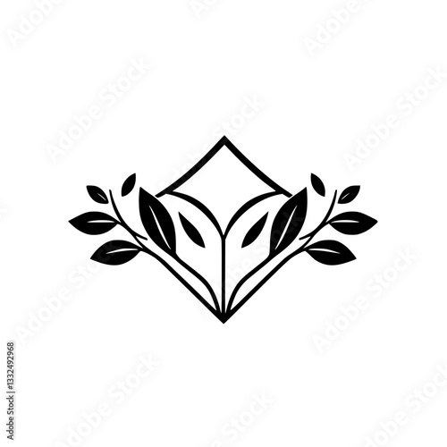 Symmetric Black and White Logo featuring stylized leaves emanating from a diamond shape, evoking a sense of balance and nature.