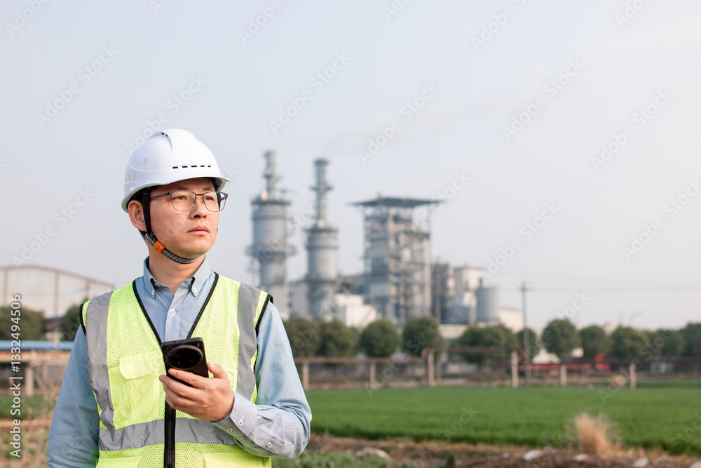 asian engineer using smart phone in oil refinery asian engineer using smart phone in oil refinery