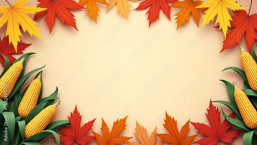 Tall Cornstalks and Vibrant Maple Leaves Border Frame: Perfect Harvest Copy Space for Canadian Thanksgiving Messages in Photo Stock Concept with Empty Space on the Left Side Tall Cornstalks and Vibrant Maple Leaves Border Frame: Perfect Harvest Copy Space for Canadian Thanksgiving Messages in Photo Stock Concept with Empty Space on the Left Side