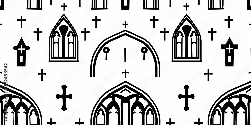 Minimalist Gothic Seamless Pattern with Pointed Arches and Geometric Shapes Minimalist Gothic Seamless Pattern with Pointed Arches and Geometric Shapes