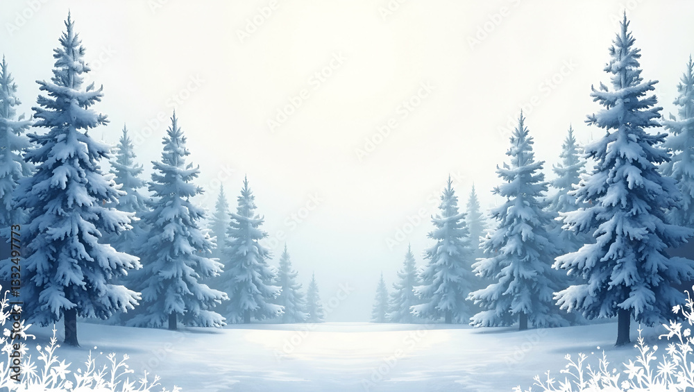 Naklejka premium Elegant Snowflake and Tree Silhouette Seamless Tile Pattern for Frosty Winter Forest Decor - Perfect for Seasonal Designs with Space for Customization