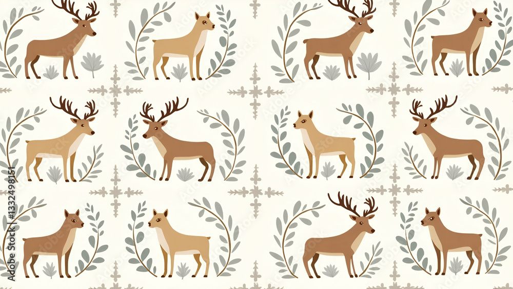 Minimalist Scandinavian Wildlife Tile Design: Seamless Patterns Featuring Reindeer, Wolves, and Owls in Earthy Tones and Geometric Shapes for a Modern Aesthetic Minimalist Scandinavian Wildlife Tile Design: Seamless Patterns Featuring Reindeer, Wolves, and Owls in Earthy Tones and Geometric Shapes for a Modern Aesthetic