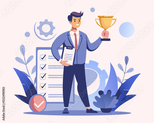 Successful Habits and Daily Routines for Achievement, Goal Setting, and Progress Planning Concept