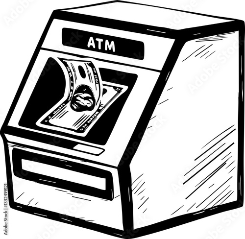 Atm cash withdrawal action urban location illustration digital environment close-up viewpoint finance concept