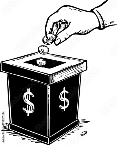 Charitable donation action community fundraising event illustration urban environment close-up view concept of money and generosity