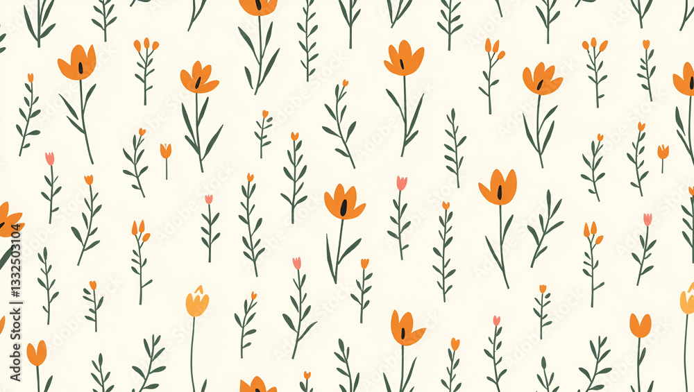 Uplifting Seamless Pattern of Bright Spring Crocuses and Primroses: Fresh Floral Design for Inviting Spaces in Simple Flat Vector Illustration for Smart Business Aesthetics