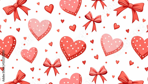 Elegant Flat Valentine Hearts and Ribbons Seamless Tile Pattern for Chic Home Decor