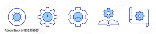 target, time management, manual book, blueprint, settings. Gear Icon vector illustration. Line Duotone style. Editable stroke