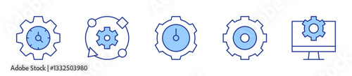 time management, gear, optimization, adaptation. Gear Icon vector illustration. Line Duotone style. Editable stroke