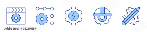 work in progress, script, settings, power, helmet. Gear Icon vector illustration. Line Duotone style. Editable stroke