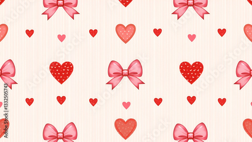 Elegant Flat Valentine Hearts & Ribbons Seamless Tile Pattern Design