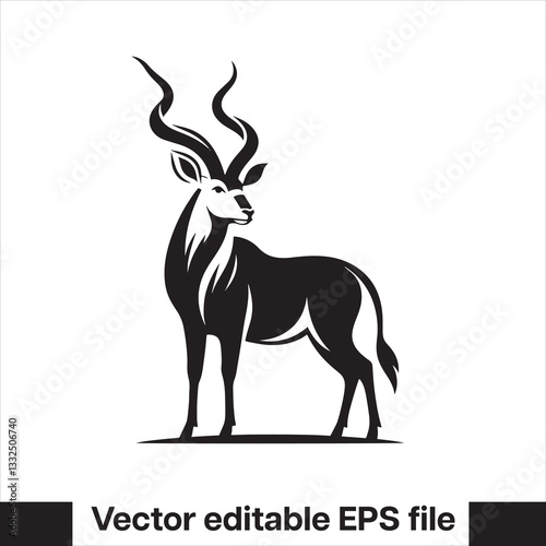 vector illustration in black and white of an antelope standing