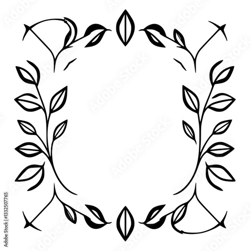Wallpaper Mural Vector illustration of a stylized circular floral frame composed of black, ink-like leaves and stems on a white background. Torontodigital.ca