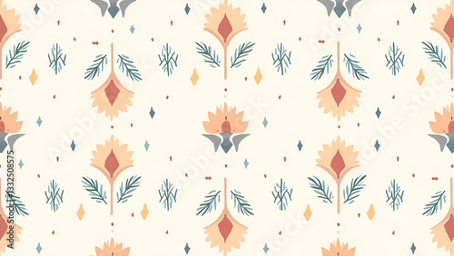 Muted Pastel Scandinavian Folk Art Tile Pattern for Minimalist Decor