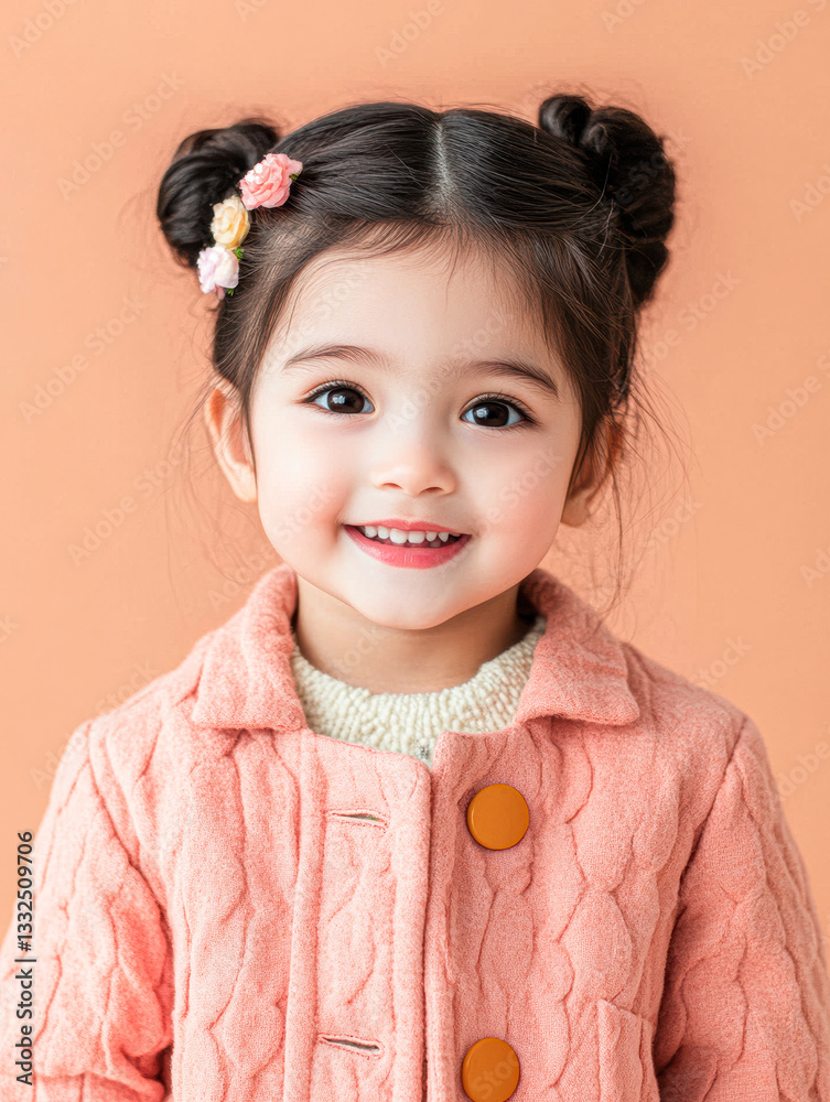 Smiling girl in a cozy pink sweater Smiling girl in a cozy pink sweater