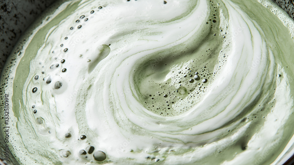 Obraz premium of a smooth matcha latte in a ceramic cup with a delicate swirl of foam on top 
