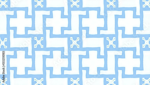 Seamless Blue and White Greek Meander Tile Pattern for Coastal Decor