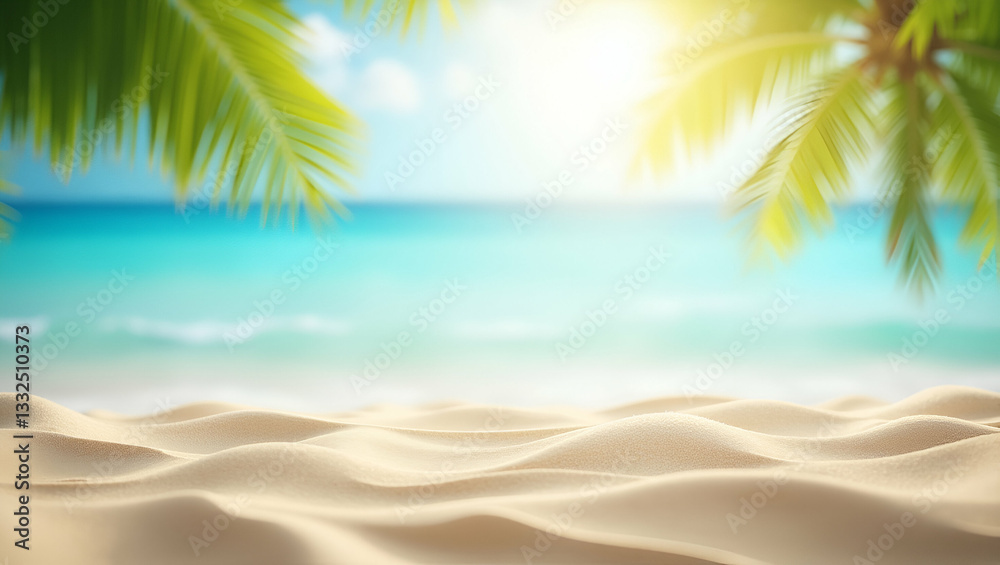Fototapeta premium Explore Serene Tropical Beaches: Flat Vector Illustrations for Summer Travel Promotions Highlighting Relaxation, Adventure, and Sunlit Seascapes for Your Next Vacation Campaign