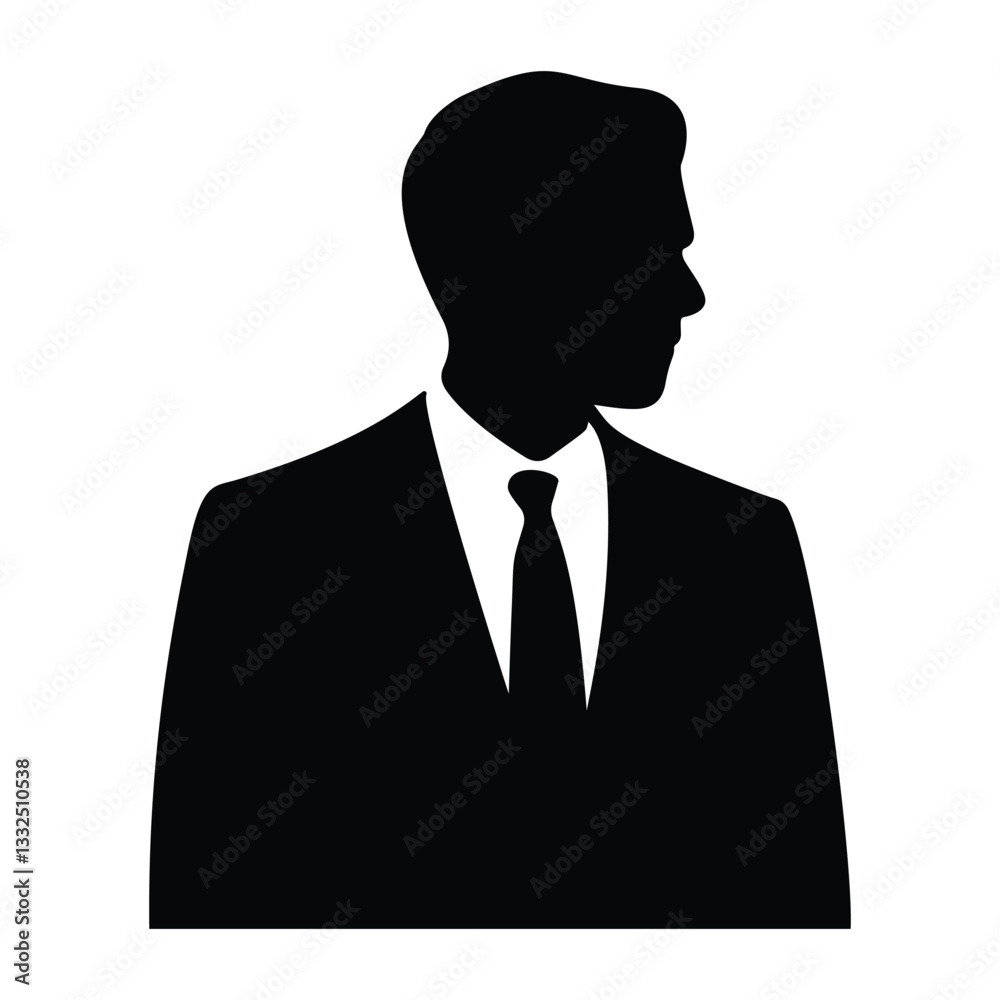 Black silhouette of profissional man side view isolated white background