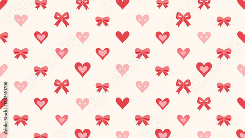 Elegant Flat Valentine Hearts and Ribbons Seamless Tile Pattern for Chic Home Decor