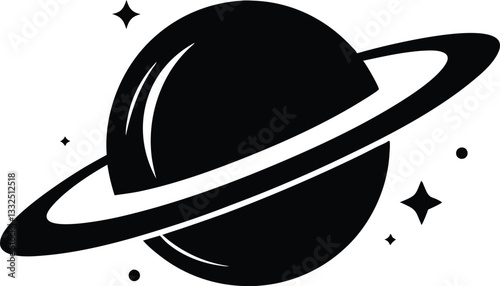 Saturn with sparkle silhouette vector, Saturn icon