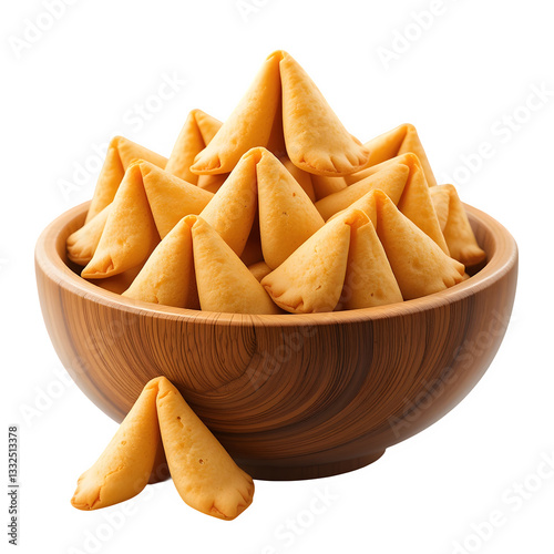 Assorted fortune cookies in rustic wooden bowls isolated on transparent background