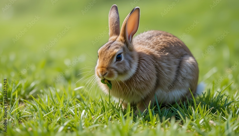 Grazing Rabbit in Lush Grassy Field: Nature’s Alert Beauty Grazing Rabbit in Lush Grassy Field: Nature’s Alert Beauty
