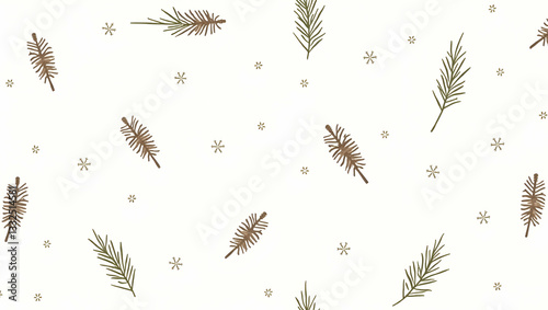 Seamless Flat Snowy Pine Tile Pattern with Pinecones & Snowflakes for Winter Home Decor