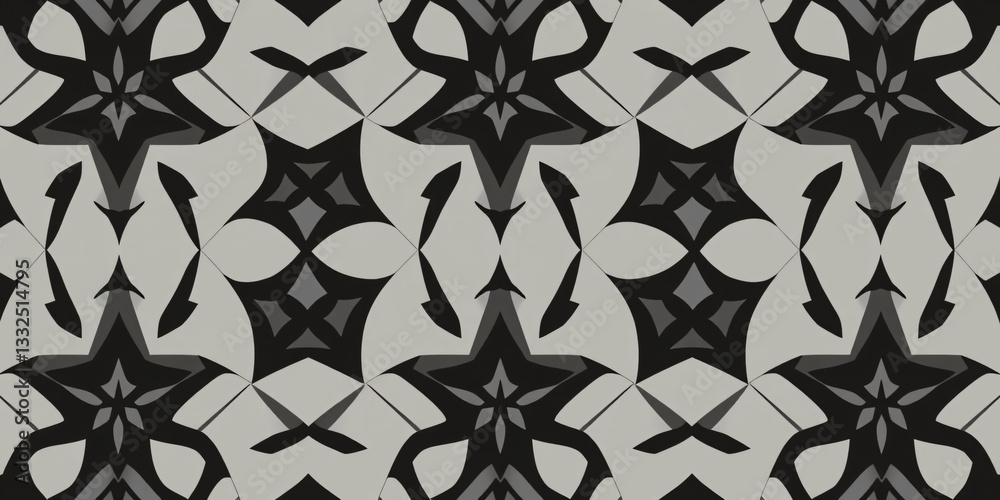 Fototapeta premium Modern Gothic Seamless Pattern with Geometric Shapes and Bold Lines in Black, Silver, and Grey