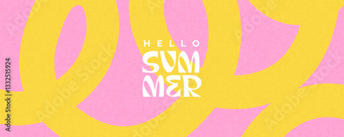 Summer horizontal abstract background with bright yellow hand drawn lines. Modern art minimalist style design template for sales, horizontal poster, header, cover, social media, fashion ads