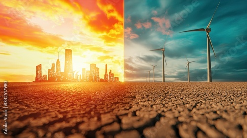 An illustrated timeline of humanity's transition from fossil fuels to green energy