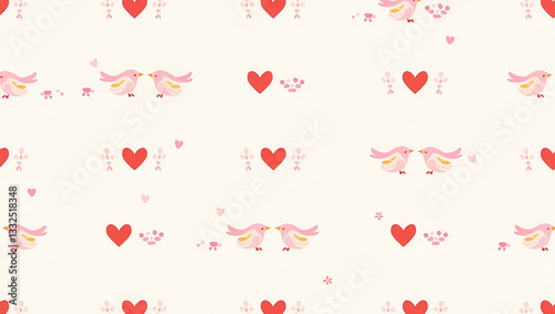 Charming Seamless Tile Pattern of Flat Valentine Hearts and Love Birds in Pastel Colors for Romantic Home Decor - Cute Vector Illustration for Valentine's Day