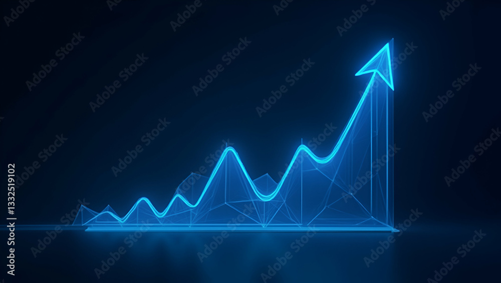 Fototapeta premium Futuristic Low Poly Growth Chart: Blue Analytics for Business Insights
