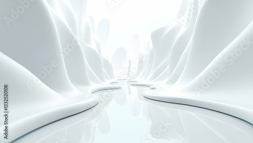 Orchestrate seamless tile blending futuristic interfaces fluid lines structured white emptiness immersive brand illusions concept as Convey next gen UI planes merging radial data points minimal shapes