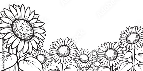 Sunflower coloring page for kids, Abstract floral design with sunflower and decorative ornaments